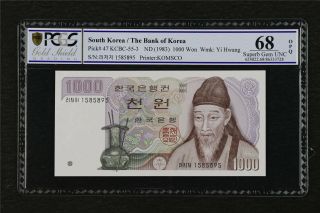 1983 South Korea Bank Of Korea 1000 Won Pick 47 Pcgs 68 Epq Gem Unc