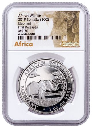 2019 Somalia 1 Oz Silver Elephant Sh100 Coin Ngc Ms70 Fr Exclusive Lbl Sku55256