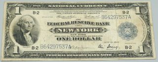 Series Of 1918 $1.  00 Dollar Federal Reserve Bank Of York Fr714 Bill 270
