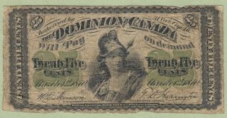 1870 Dominion Of Canada 25 Cents Note - Small B - Vg