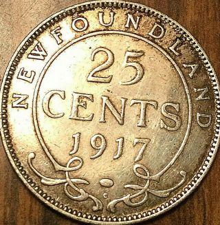 1917 Newfoundland Silver 25 Cents Quarter Coin