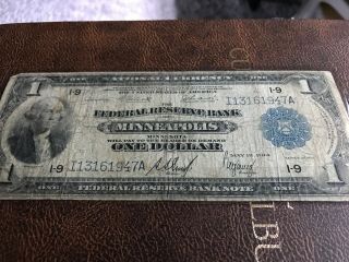 1914 One Dollar Large Size Bill Minneapolis Federal Reserve Bank Note