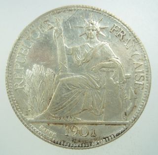 French Indo China 1 Piastre 1901 Silver Aau L Fic Indochina Vietnam Laos Coin