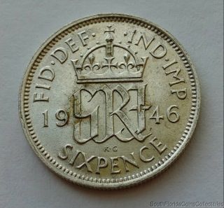 1946 Great Britain 6 Six Pence.  500 Silver Coin