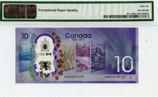 2017 CANADA,  BANK OF CANADA PMG GEM UNC 66 EPQ BC - 75 COMMEMORATIVE $10 BANKNOTE 2