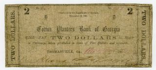 1862 $2 The Cotton Planters Bank - Thomasville,  Georgia Note Civil War Era