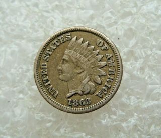 1863 Indian Head Cent Penny,  Better Date Grade