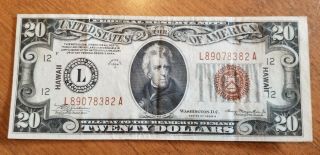 $20 Hawaii 1934 A Brown Seal Federal Reserve Note Xf,