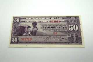 1955 Vietnam 50 Dong Nam Muoi Dong Bank Note Paper Money Asia