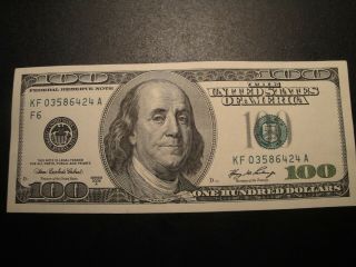 (1) $100.  00 Series 2006 - A Federal Reserve Note Cu Uncirculated