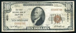 1929 $10 The First Nb Of Dover,  Oh National Currency Ch.  4331