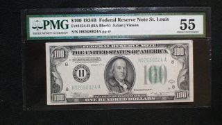 1934 B 100 Dollar Pmg Au55 Federal Reserve Note St.  Louis $100 Bill Buy It Now