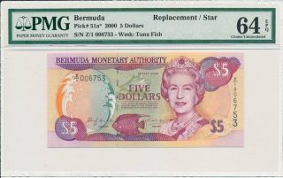 Bermuda Monetary Authority Bermuda $5 2000 Replacement/star Pmg 64epq