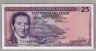 559 - 0154 Iceland | Landsbanki Islands,  25 Kronur,  L.  1957,  Pick 39a,  Unc