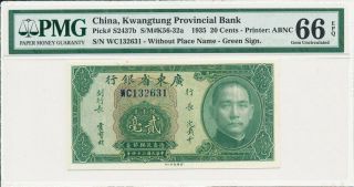 Kwangtung Provincial Bank China 20 Cents=2 Chiao 1935 Pmg 66epq
