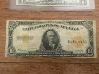 1922 $10 Dollar In Gold Coin Large Note Certificate Us Currency Bill