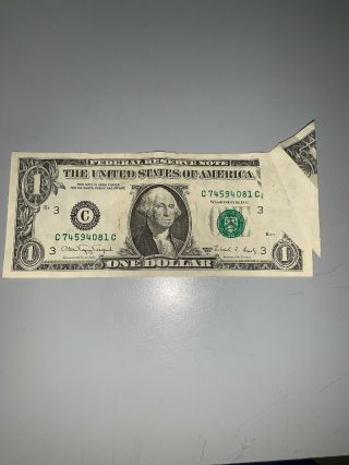 1988 - A $1 Frn Federal Reserve Note " Printed Fold Over With Butterfly Error "