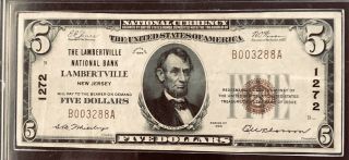 1929 $5.  00 Ty.  I,  The Lambertville National Bank Ch.  1272 Vf,