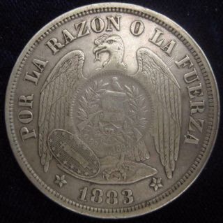 Guatemala 1894 1/2 Real Countermark On Chile 1883 Peso Vf 155