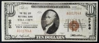 1929 $10.  00 National Currency,  The Tell City National Bank Of Tell City,  Indiana
