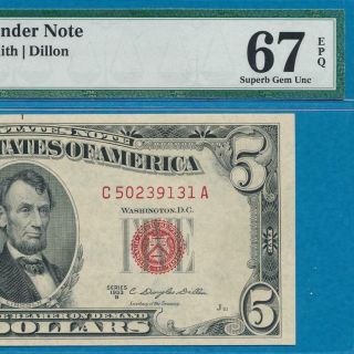 $5.  00 1953 - B Red Seal United States Note Pmg Gem 67epq