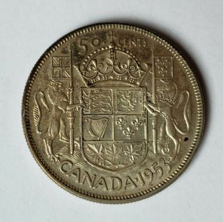 1953 Canada 50 Cents,  Elizabeth Ii 1st Portrait,  Silver Coin,  Km 53