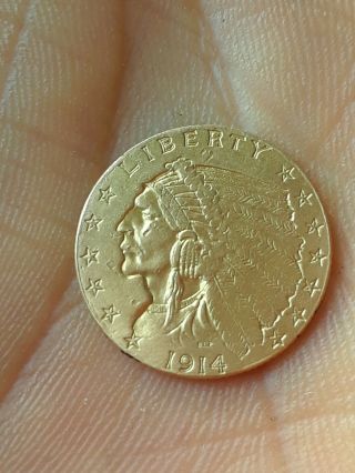 1914 2 1/2 Dollar Indian Head Gold Coin,  Please Look At The Pics,  Before Bid.