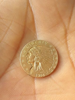 1914 2 1/2 DOLLAR INDIAN HEAD GOLD COIN,  PLEASE LOOK AT THE PICS,  BEFORE BID. 3