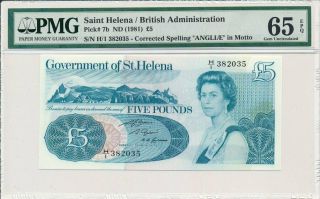 Government Of St.  Helena Saint Helena 5 Pounds Nd (1981) Pmg 65epq