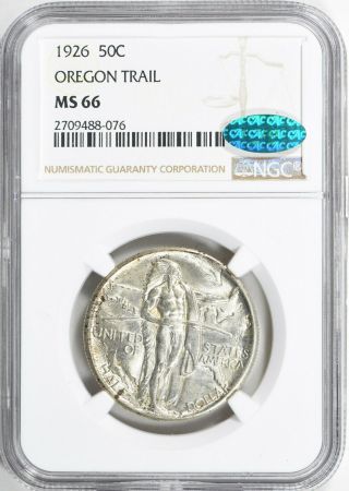 1926 Oregon Trail Commemorative Silver Half Dollar - Ngc - State 66 Cac