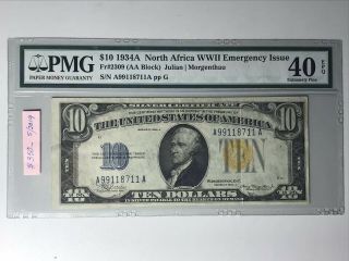 1934 A $10 North Africa Silver Certificate A - A Block Extremely Fine
