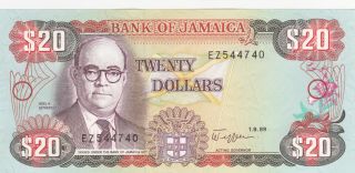 20 Dollars Aunc - Unc Banknote From Jamaica 1989 Pick - 72c