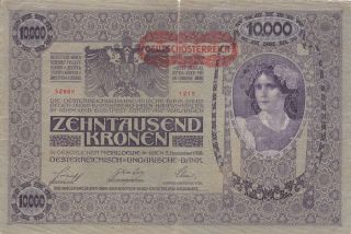 10 000 Kronen Fine Overprinted Banknote From Austria 1919 Pick - 65