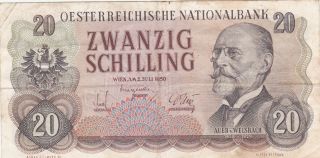 20 Schilling Fine - Vf - Banknote From Austria 1956 Pick - 136