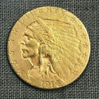 1914 - $2.  5 Dollar Indian Head Quarter Eagle Gold Coin
