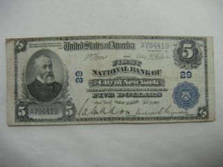 1902 $5 Large Size Us National Currency National Bank City Of York Harrison
