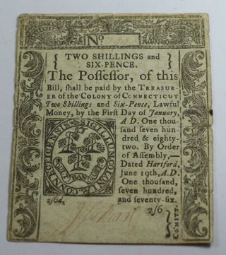 January 1st 1776 Colony Of Connecticut 2 Shillings And 6 Pence Currency