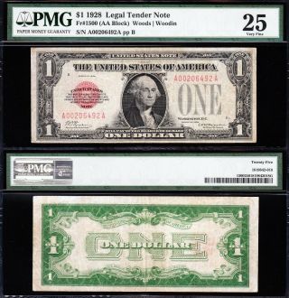 Scarce Bold & Crisp Vf 1928 $1 Red Seal Us Note Pmg 25 A00206492a