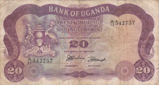 20 Shillings Vg Banknote From Uganda 1966 Pick - 3