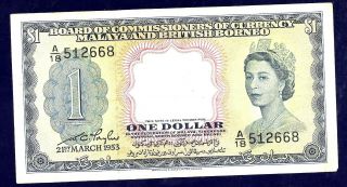 1953 Malaya & British Borneo One $1 Dollar Vf.  20002