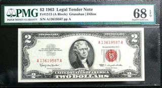 $2 1963 (aa Block) Legal Tender Red Seal Pmg 68 Epq Gem Uncirculated Fr 1513