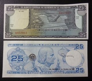 El Salvador Banknote 25 Colones,  Pick 136 Unc 1983 - Series Ft