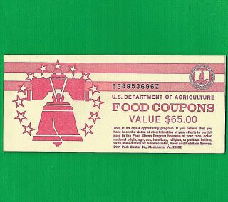 Food Stamp Coupon $65.  00 Full Book Usda 1990 B Month Code A Uncirculated
