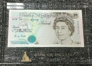 1990 5 Pounds Bank Of England Note In Lucite W/ Box,  Great Desk Top Display