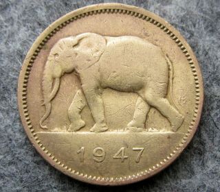 Belgian Congo Leopold Iii 1947 2 Francs,  Elephant