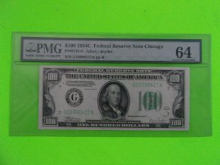 Fr 2155g 1934 - C $100 Chicago Federal Reserve Note Frn Pmg 64 Choice Uncirculated