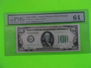 Fr 2155G 1934 - C $100 CHICAGO Federal Reserve Note FRN PMG 64 Choice Uncirculated 3