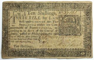 March 16,  1785 Pennsylvania 10 Shillings Colonial Note,  Fr.  Pa - 270,  Vf