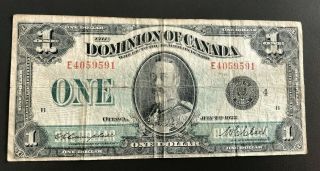 1923 The Dominion Of Canada $1 Dollar Bank Note Black Seal Group 4 E4059591