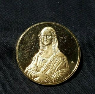 24kt Gold Plated 925 Sterling Silver Medal Of Mona Lisa C.  1503 Leonardo Da Vinci